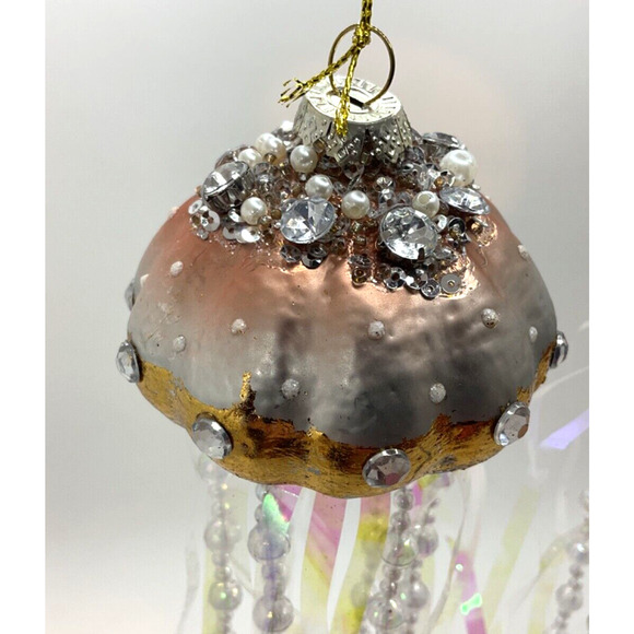 2 Jellyfish Ornaments Glass Pink & Blue Christmas Pearl Flowing Tentacles - Picture 5 of 10